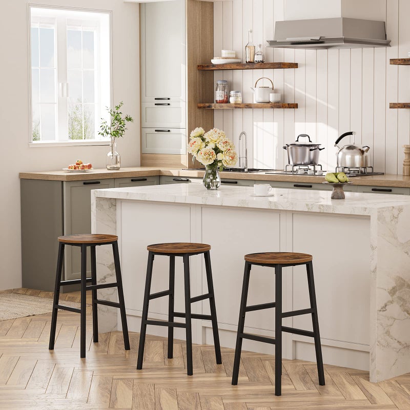 MAHANCRIS Bar Stools, Set of 2 Round Bar Chairs with Footrest, 24.4 Inch Kitchen Breakfast Bar Stools, Industrial Bar Stools, Easy Assembly, for Dining Room, Kitchen, Rustic Brown BAHR0201Z - Image 5