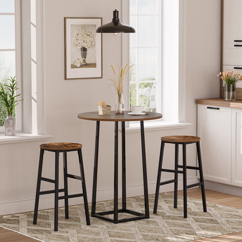 MAHANCRIS Bar Stools, Set of 2 Round Bar Chairs with Footrest, 24.4 Inch Kitchen Breakfast Bar Stools, Industrial Bar Stools, Easy Assembly, for Dining Room, Kitchen, Rustic Brown BAHR0201Z - Image 2