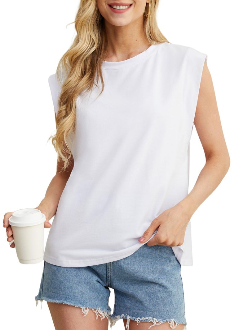 GRECERELLE Cap Sleeve Tops for Women 2026 Summer Casual Basic Loose Crew Neck Tank T-Shirts Fashion Clothes, White, X-Large - Image 5