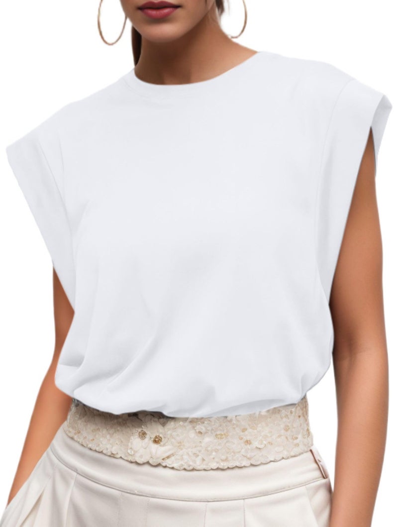 GRECERELLE Cap Sleeve Tops for Women 2026 Summer Casual Basic Loose Crew Neck Tank T-Shirts Fashion Clothes, White, X-Large - Image 1