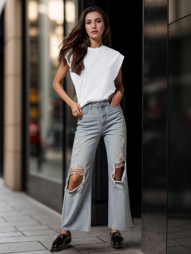 GRECERELLE Cap Sleeve Tops for Women 2026 Summer Casual Basic Loose Crew Neck Tank T-Shirts Fashion Clothes, White, X-Large - Image 2