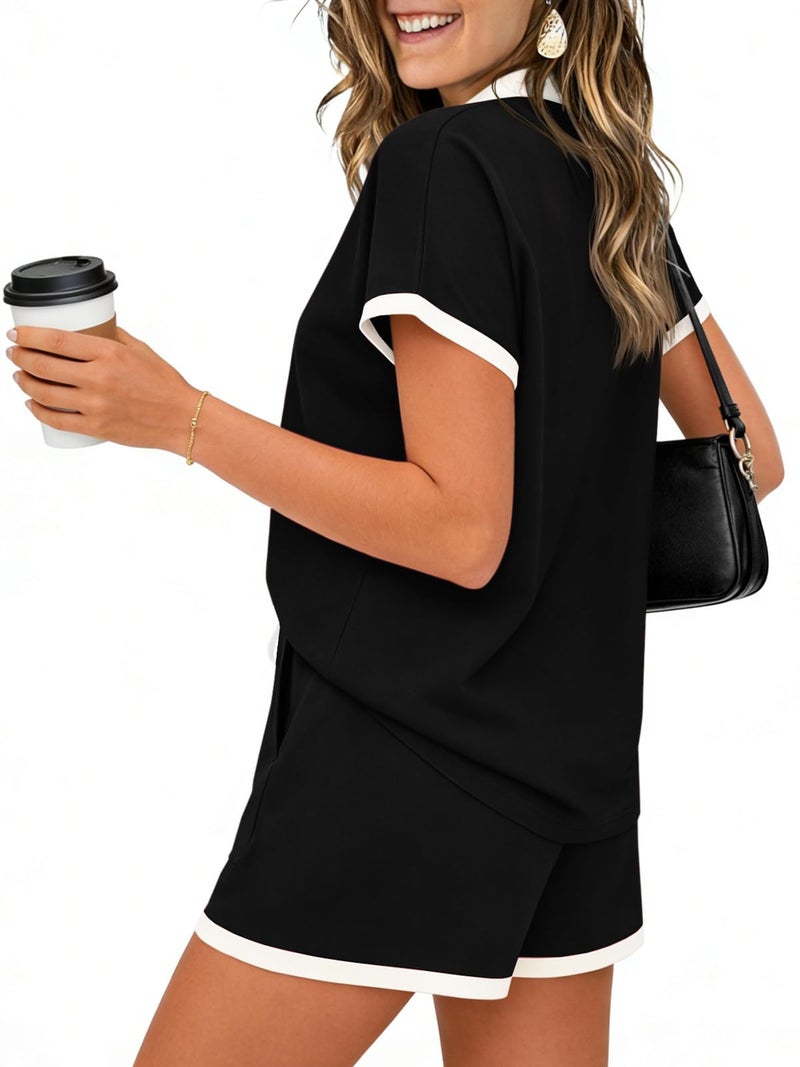 Yousify Womens Lounge Sets Two Piece Sets Summer Polo Shirts and Drawstring Shorts Matching Clothing Vacation Outfits - Image 4