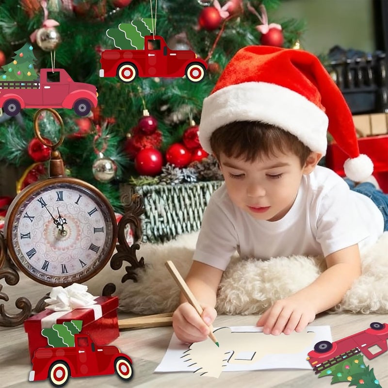 Tmflexe 16Pcs Unfinished Paintable Blank Wooden Christmas Tree Car Festival Decoration Ornaments, Xmas Tree Hanging Wood Slices for Kids DIY Art Crafts - Image 5
