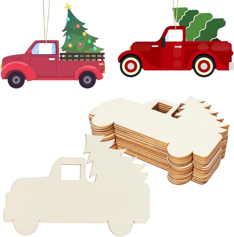 Tmflexe 16Pcs Unfinished Paintable Blank Wooden Christmas Tree Car Festival Decoration Ornaments, Xmas Tree Hanging Wood Slices for Kids DIY Art Crafts - Image 1