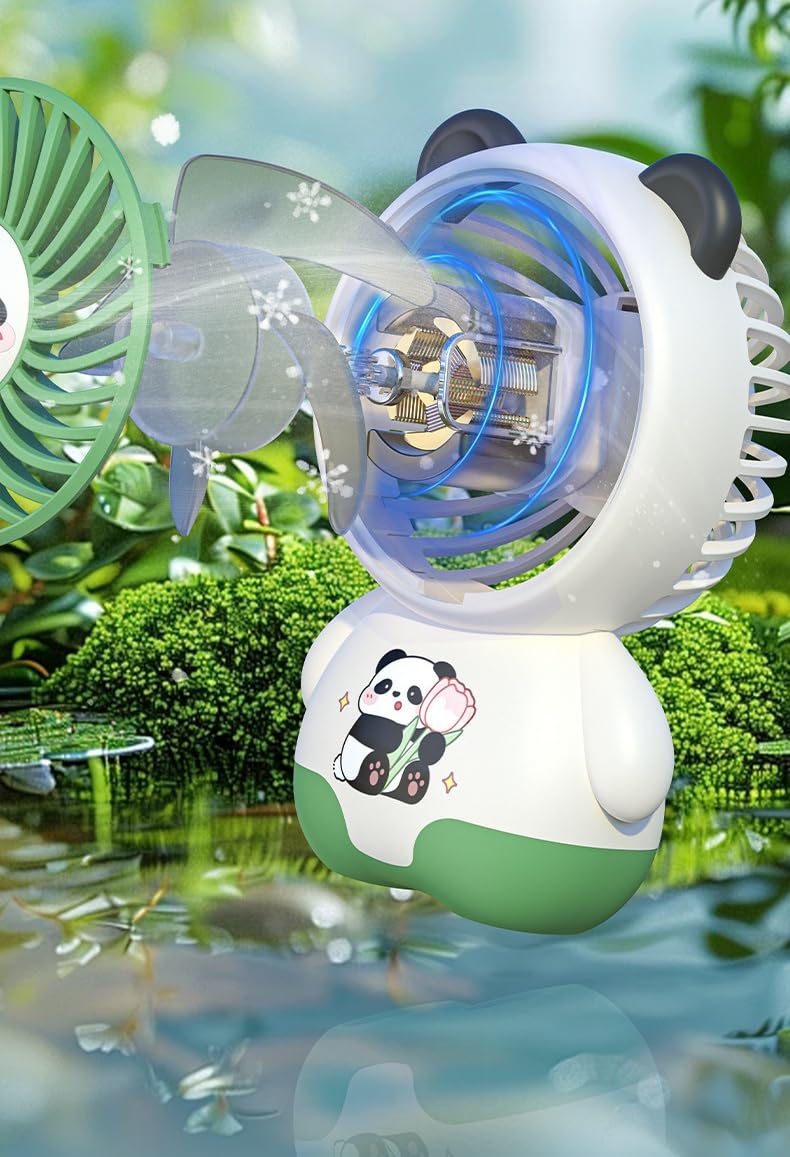 PLUSPOINT Panda Mini Portable Fan, Powerful Hand Fan Cute Design 3 Speed Personal Small Desk Fan, Lightweight Rechargeable USB Handheld Fan for Girls, Women, Men, Kids, Indoor, Outdoor - Image 3