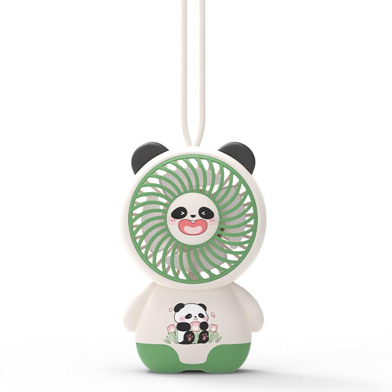 PLUSPOINT Panda Mini Portable Fan, Powerful Hand Fan Cute Design 3 Speed Personal Small Desk Fan, Lightweight Rechargeable USB Handheld Fan for Girls, Women, Men, Kids, Indoor, Outdoor - Image 1