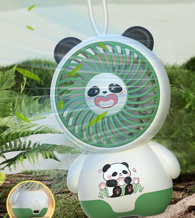 PLUSPOINT Panda Mini Portable Fan, Powerful Hand Fan Cute Design 3 Speed Personal Small Desk Fan, Lightweight Rechargeable USB Handheld Fan for Girls, Women, Men, Kids, Indoor, Outdoor - Image 4