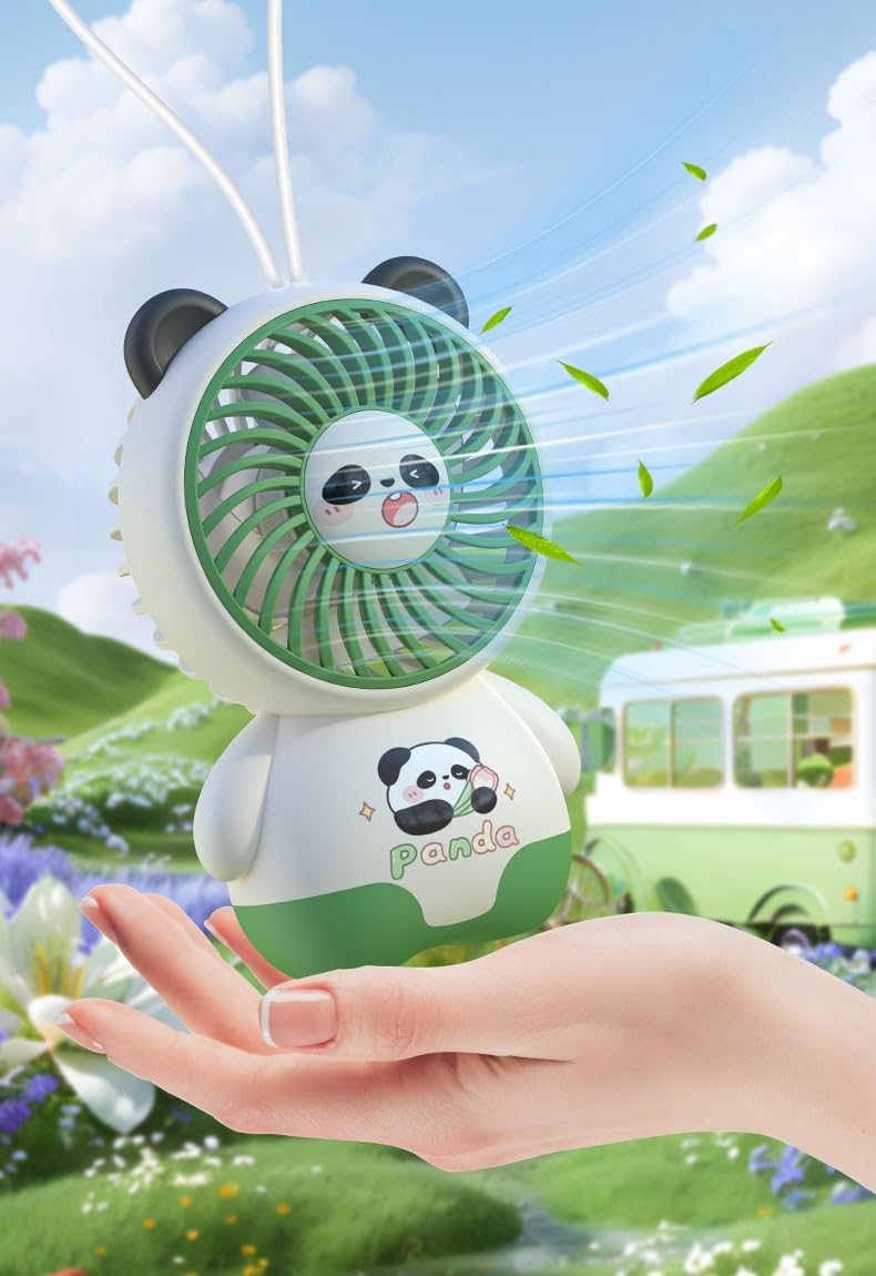 PLUSPOINT Panda Mini Portable Fan, Powerful Hand Fan Cute Design 3 Speed Personal Small Desk Fan, Lightweight Rechargeable USB Handheld Fan for Girls, Women, Men, Kids, Indoor, Outdoor - Image 2