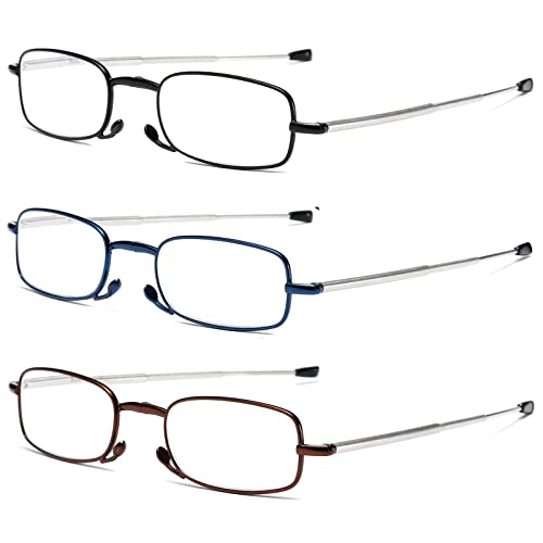 OWTXIS 3 Pack Folding Reading Glasses for Men Women Keychain Compact Readers Blue Light Portable Pocket Eyeglasses Black Blue Brown 200 - Image 5