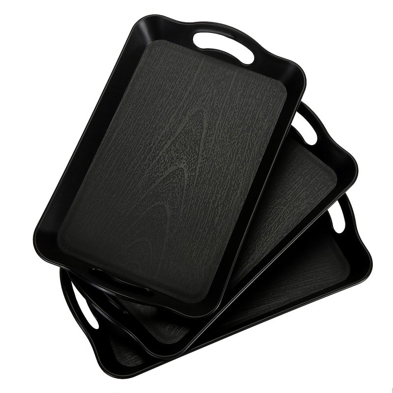 Cedilis 3 Pack Black Serving Trays with Handles,16 x 11IN Rectangular Non Skid Multi-Purpose Plastic OttomanTray for Restaurant, Parties, Coffee Table, Kitchen - Image 1