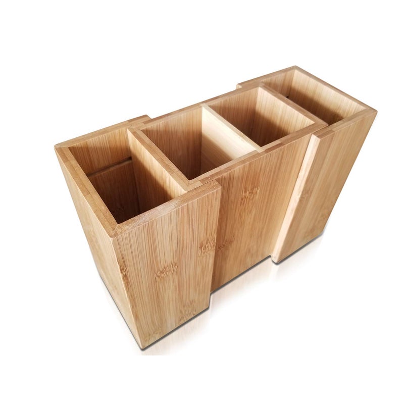 SplashSoup Bamboo Expandable Cooking Utensil Kitchen Tool Holder | Natural Spatula Spoon Caddy | Counter Stove Top Organizer