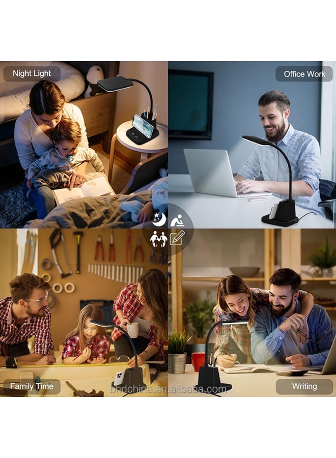 مصباح مكتب LED متعدد الوظائف 4 في 1 - شاحن لاسلكي سريع، حامل أقلام، وحامل هاتف بتصميم عصري مرن - Image 2