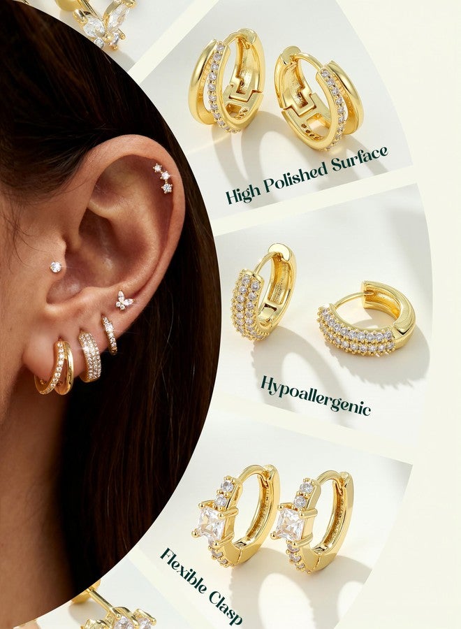ADRAMATA Hypoallergenic Gold Hoop Earrings Stack for Women - 7Pairs Surgical Steel Small Chunky Huggie & Flat Back Stud Earrings Set Cartilage Jewelry Trendy Christmas Stocking Stuffer Gifts Shiny - Image 5