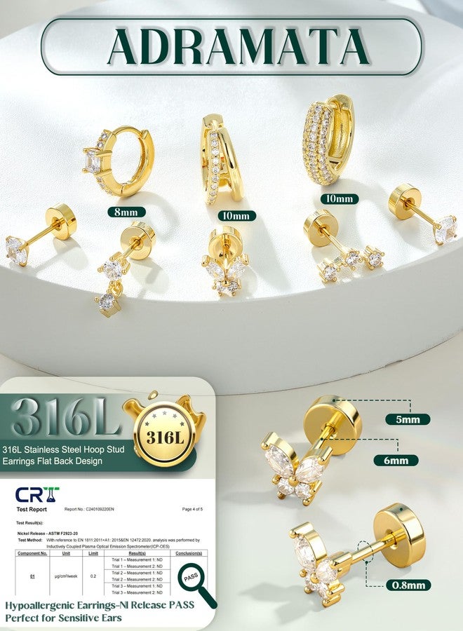 ADRAMATA Hypoallergenic Gold Hoop Earrings Stack for Women - 7Pairs Surgical Steel Small Chunky Huggie & Flat Back Stud Earrings Set Cartilage Jewelry Trendy Christmas Stocking Stuffer Gifts Shiny - Image 2