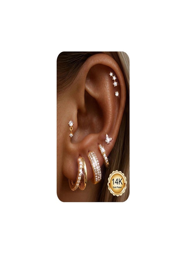 ADRAMATA Hypoallergenic Gold Hoop Earrings Stack for Women - 7Pairs Surgical Steel Small Chunky Huggie & Flat Back Stud Earrings Set Cartilage Jewelry Trendy Christmas Stocking Stuffer Gifts Shiny - Image 1