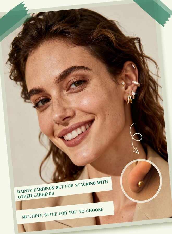 ADRAMATA Hypoallergenic Gold Hoop Earrings Stack for Women - 7Pairs Surgical Steel Small Chunky Huggie & Flat Back Stud Earrings Set Cartilage Jewelry Trendy Christmas Stocking Stuffer Gifts Shiny - Image 3