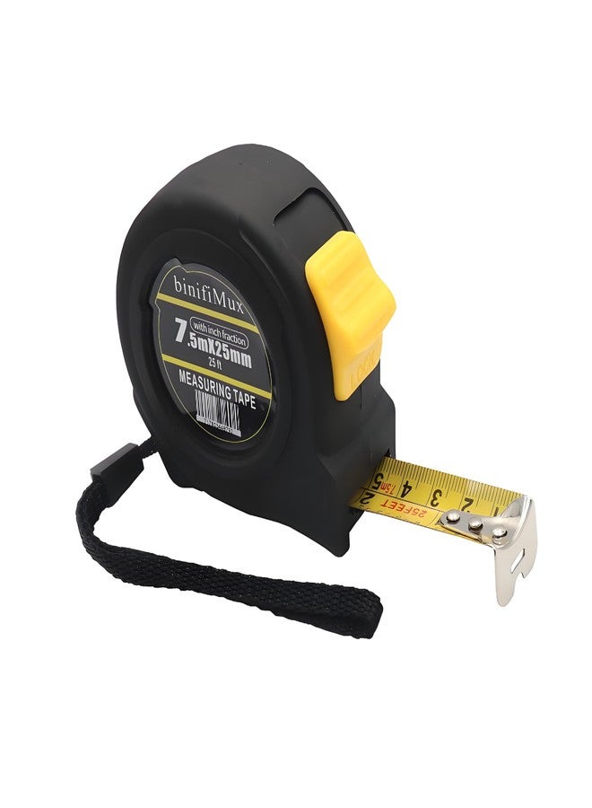 binifiMux Tape Measure 25FT with Fractions 1/8 Scale, Retractable Easy Read Measuring Tape, Imperial Pocket Measurement Tape with Metal Belt Clip for Construction, Contractor, Carpenter, Woodworking - Image 1