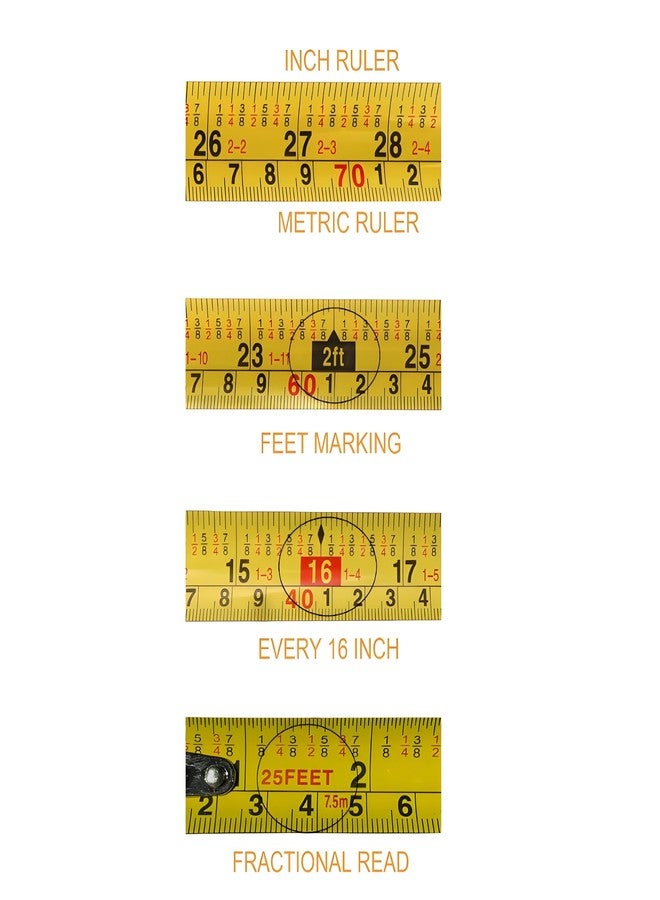 binifiMux Tape Measure 25FT with Fractions 1/8 Scale, Retractable Easy Read Measuring Tape, Imperial Pocket Measurement Tape with Metal Belt Clip for Construction, Contractor, Carpenter, Woodworking - Image 5