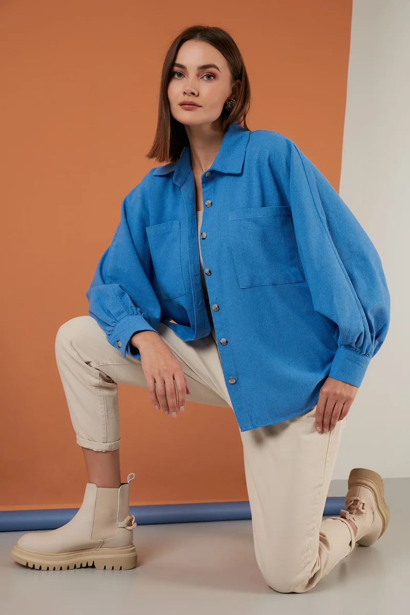 Lela Cotton Pocket Balloon Sleeve Boyfriend Shirt Women's Shirt 6230458