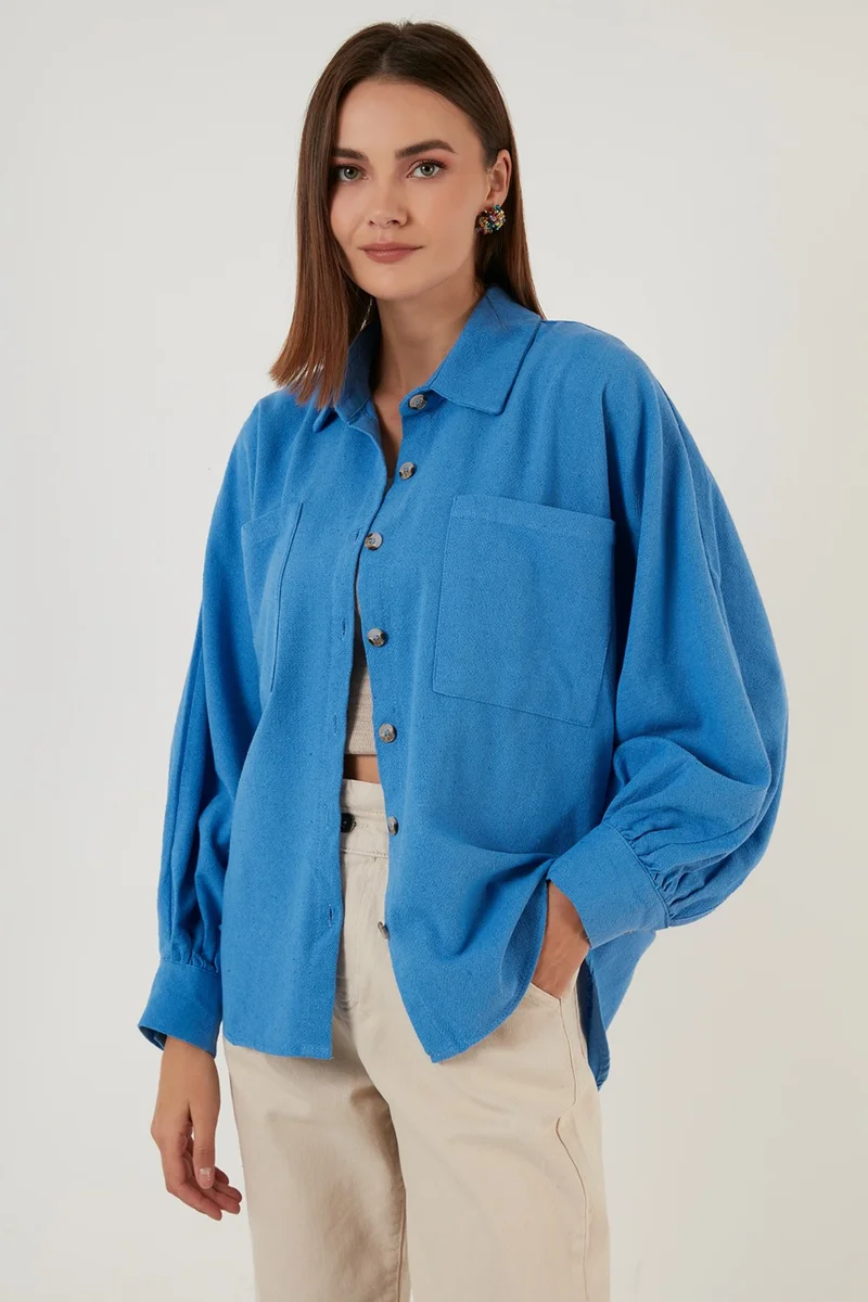Lela Cotton Pocket Balloon Sleeve Boyfriend Shirt Women's Shirt 6230458
