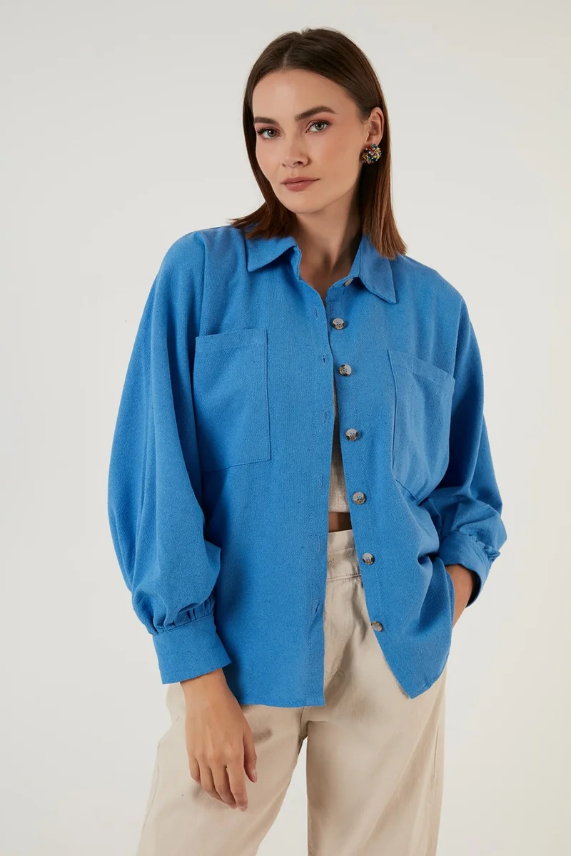 Lela Cotton Pocket Balloon Sleeve Boyfriend Shirt Women's Shirt 6230458
