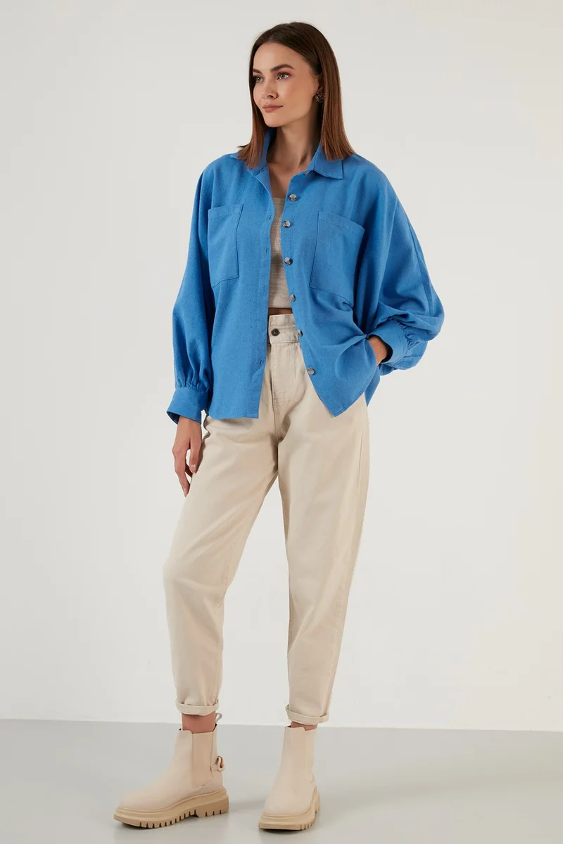 Lela Cotton Pocket Balloon Sleeve Boyfriend Shirt Women's Shirt 6230458