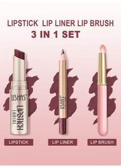 Ushas 3 Pcs Lip Liner & Lipstick Set, Long-Lasting Matte Waterproof Lip Liner and Lipstick Combo With Pink Lip Brush, Lips Makeup Gift Kit for Women#1  - Image 2