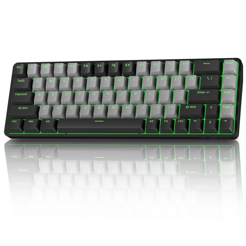 TMKB Technology Mechanical KeyBoard لوحة مفاتيح الألعاب الميكانيكية TMKB T68 60% اللاسلكية، ثلاثية الوضع BT5.0/2.4GHz/USB-C مع مفتاح أزرق، إضاءة خلفية RGB، مضادة للتداخل، 68 مفتاح مدمجة، سلكية/لاسلكية، سوداء/رمادية - Image 1