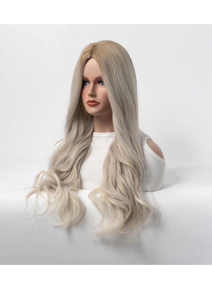 Estelle Wig Female Long Curly Hair Big Wave Medium Long Full Headgear Greyish Dark Blonde - Image 4