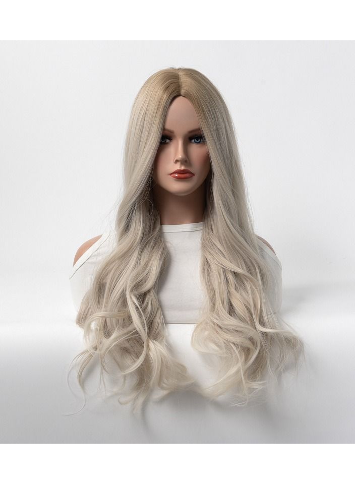 Estelle Wig Female Long Curly Hair Big Wave Medium Long Full Headgear Greyish Dark Blonde - Image 1