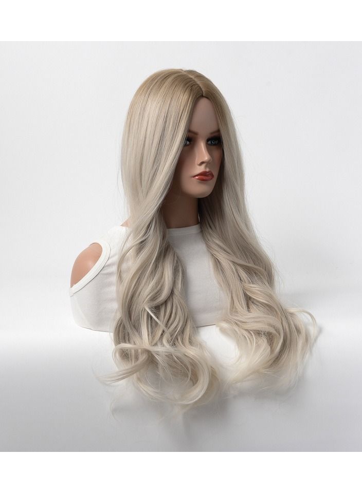 Estelle Wig Female Long Curly Hair Big Wave Medium Long Full Headgear Greyish Dark Blonde - Image 3