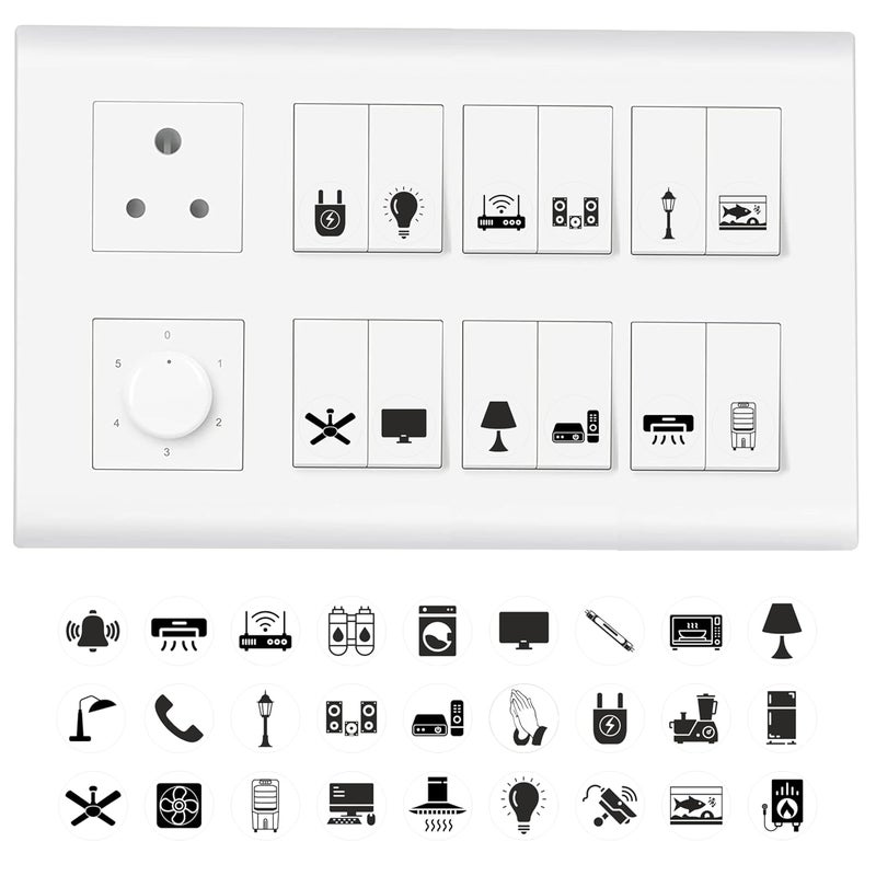 11 Strokes Black & White Switch Board Stickers - 3 Self-Adhesive Sheets, Electric Labels, Transparent Stickers for Home Wall Switches-Vinyl - Image 1