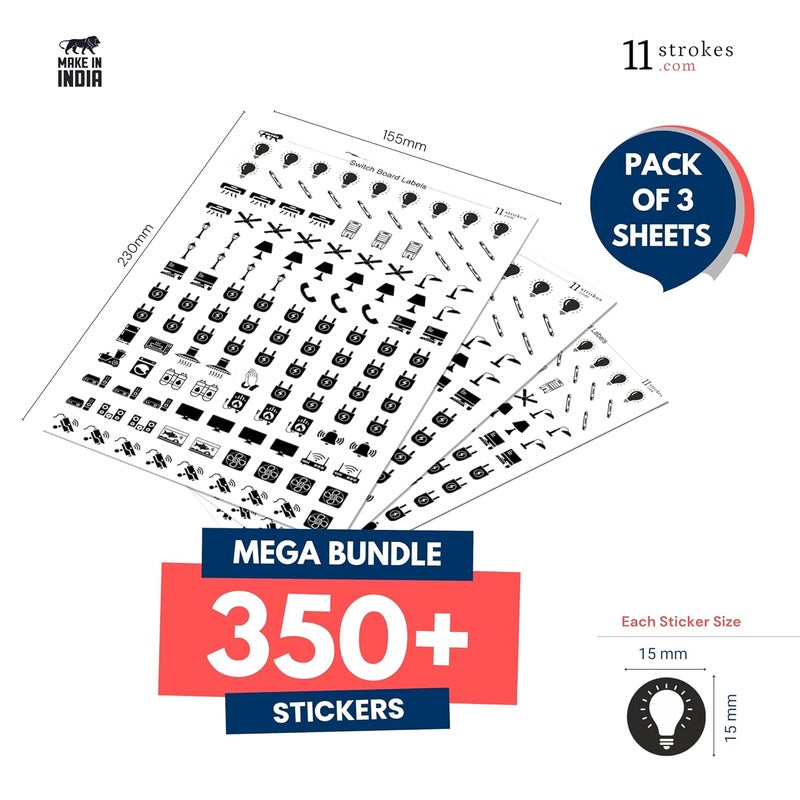 11 Strokes Black & White Switch Board Stickers - 3 Self-Adhesive Sheets, Electric Labels, Transparent Stickers for Home Wall Switches-Vinyl - Image 2