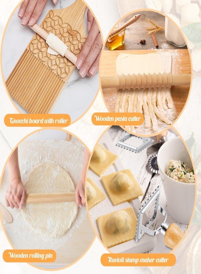 Tioncy 7 Pcs Pasta Making Tool Set Wood Gnocchi Board with Ravioli Stamp Ravioli Maker and Rolling Pin Homemade Gnocco Maker Kitchen Gift for Christmas Baking Lovers(Pattern Gnocchi Board Set) - Image 4