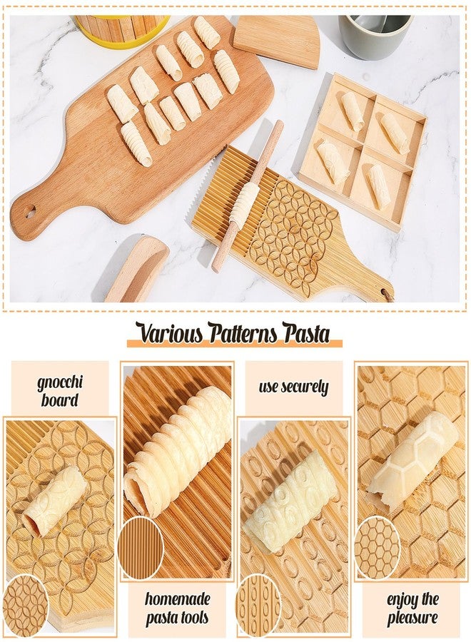 Tioncy 7 Pcs Pasta Making Tool Set Wood Gnocchi Board with Ravioli Stamp Ravioli Maker and Rolling Pin Homemade Gnocco Maker Kitchen Gift for Christmas Baking Lovers(Pattern Gnocchi Board Set) - Image 3