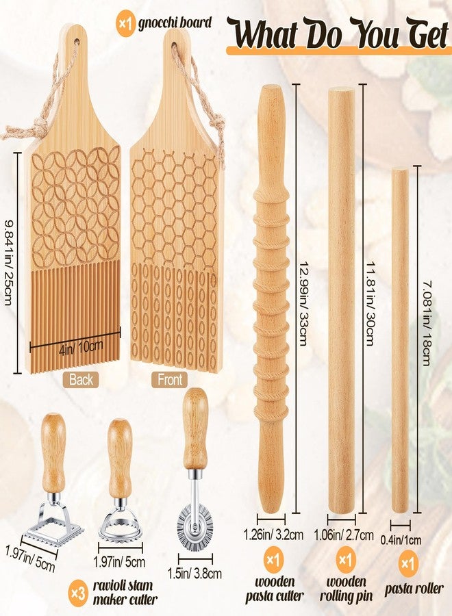 Tioncy 7 Pcs Pasta Making Tool Set Wood Gnocchi Board with Ravioli Stamp Ravioli Maker and Rolling Pin Homemade Gnocco Maker Kitchen Gift for Christmas Baking Lovers(Pattern Gnocchi Board Set) - Image 2