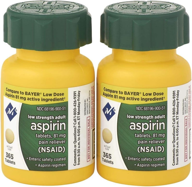 Member's Mark Sam's West Member's Mark Low Strength Adults Enteric Safety Coated Aspirin Regimen Tablets Pain Reliever NSAID, 81 mg, 2 Bottles, 730 Tablets - Image 1