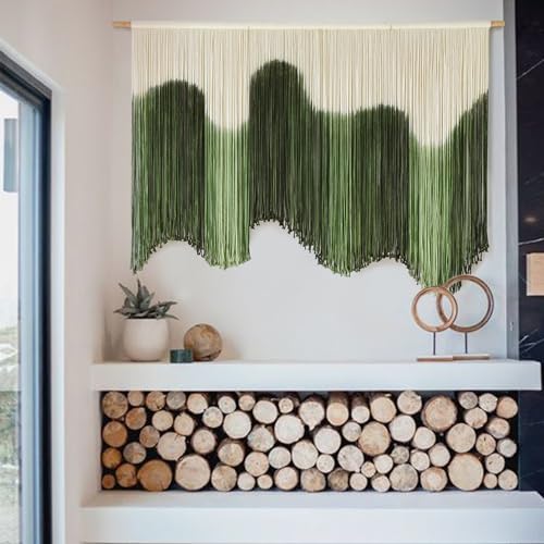 IOWER Large Macrame Wall Hanging Boho Wall Art Green Fiber DipDyed Handmade Macrame Cord for Headboard Bedroom Living Room Fireplace 57 W x 39 L - Image 3
