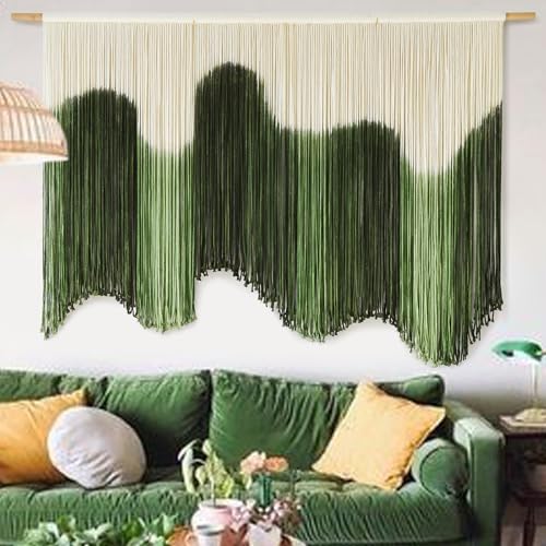IOWER Large Macrame Wall Hanging Boho Wall Art Green Fiber DipDyed Handmade Macrame Cord for Headboard Bedroom Living Room Fireplace 57 W x 39 L - Image 1