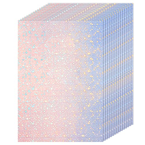 Clabby 36 Sheets Holographic Sticker Paper Clear A4 Vinyl Sticker Paper Self Adhesive Waterproof Transparent Film Gem Rainbow Star Patterns, 11.7 x 8.3 Inch (Star) - Image 1