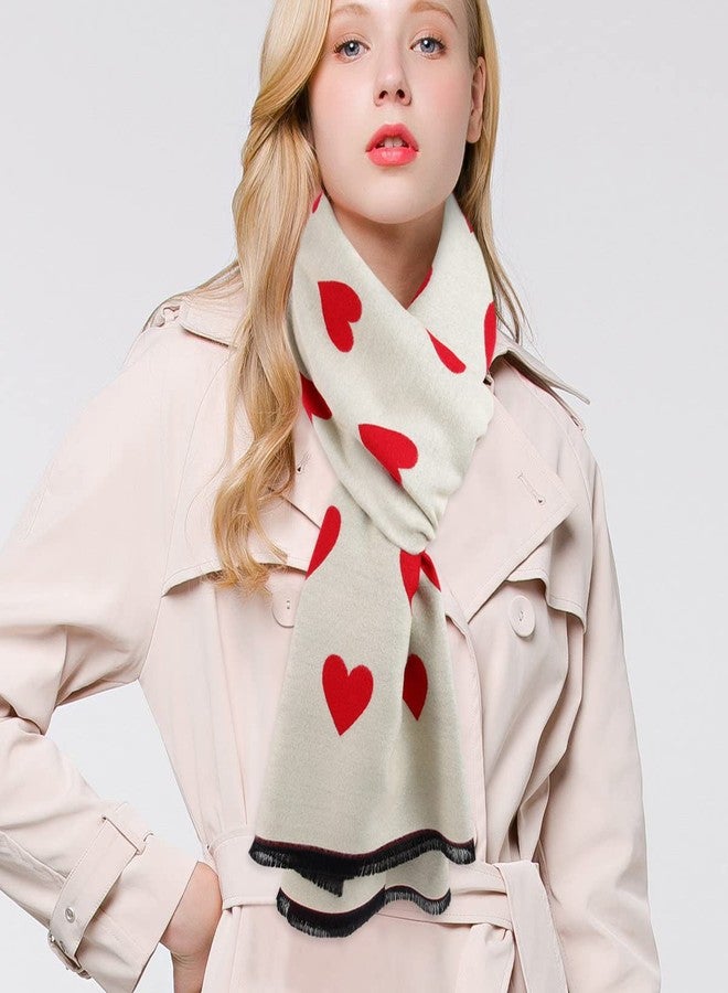 GERINLY Sweet Scarf with Love Heart Print Warm Neck Wraps for Women Chic Valentine's Gift for Lovers Romantic Love (Red) - Image 3