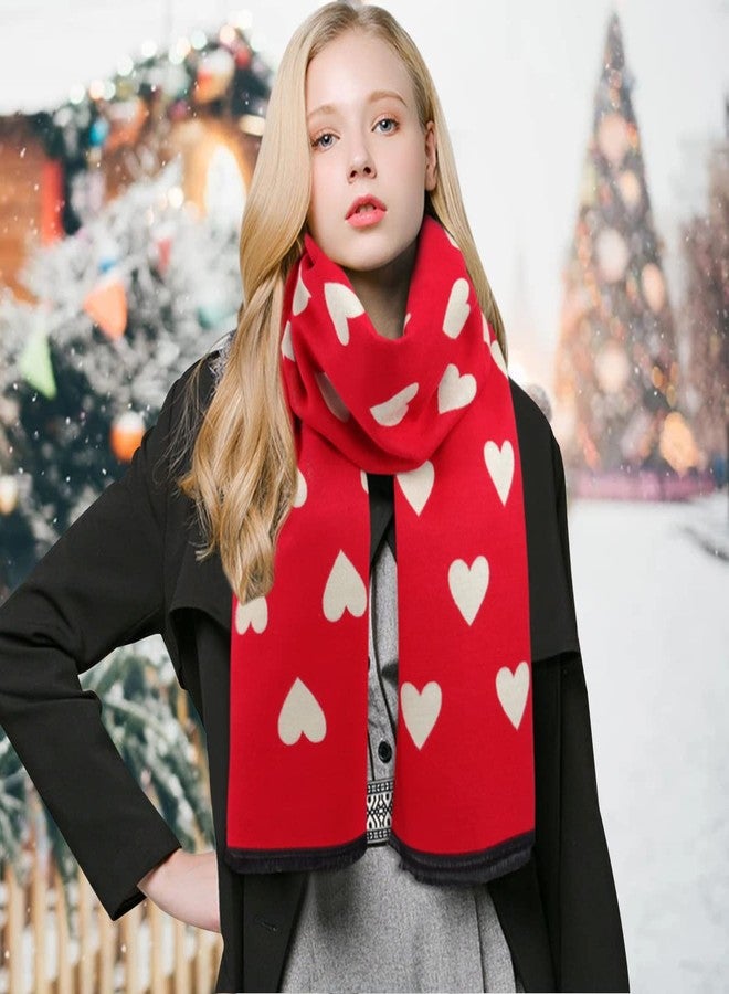 GERINLY Sweet Scarf with Love Heart Print Warm Neck Wraps for Women Chic Valentine's Gift for Lovers Romantic Love (Red) - Image 2