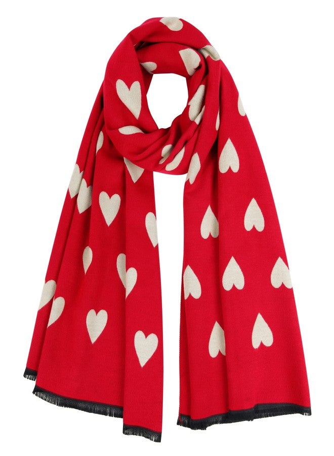 GERINLY Sweet Scarf with Love Heart Print Warm Neck Wraps for Women Chic Valentine's Gift for Lovers Romantic Love (Red) - Image 1