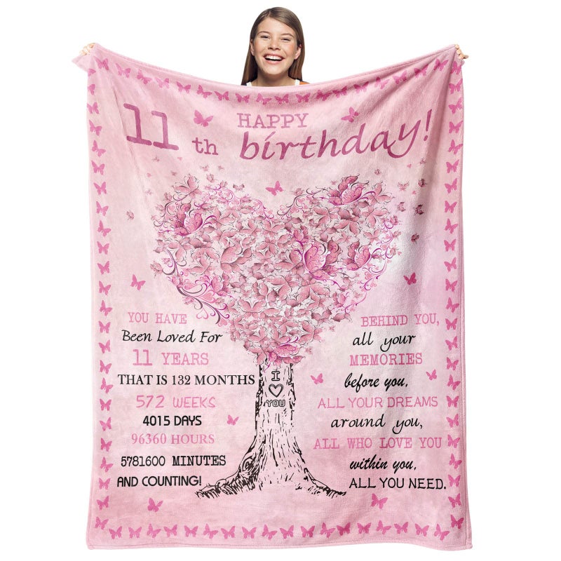 Gevuto 11 Year Old Girl Birthday Gift Ideas Blankets - Birthday Gift for 11 Year Old Girls Throw 50""X60""- 11th Birthday Gifts for Girls - 11th Birthday Decorations for Girls - Gifts for Girls Age 11 - Image 1