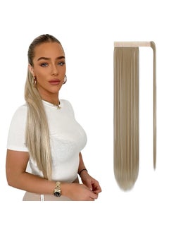SOFEIYAN SOFEIYAN Long Straight Ponytail Extension 28 inch Wrap Around Ponytail Synthetic Hair Extensions Clip in Ponytail Hairpiece for Women Light Ash Brown  Bleach Blonde 