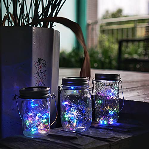 Decorman Solar Mason Jar Lights, 4 Pack 30 LED Fairy Star Firefly String Lids Lights with 4 Hangers for Patio Yard Garden Party Wedding Christmas Decoration(Jars Not Included) (4 Pack, Colorful) - Image 5