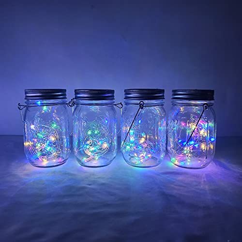 Decorman Solar Mason Jar Lights, 4 Pack 30 LED Fairy Star Firefly String Lids Lights with 4 Hangers for Patio Yard Garden Party Wedding Christmas Decoration(Jars Not Included) (4 Pack, Colorful) - Image 1