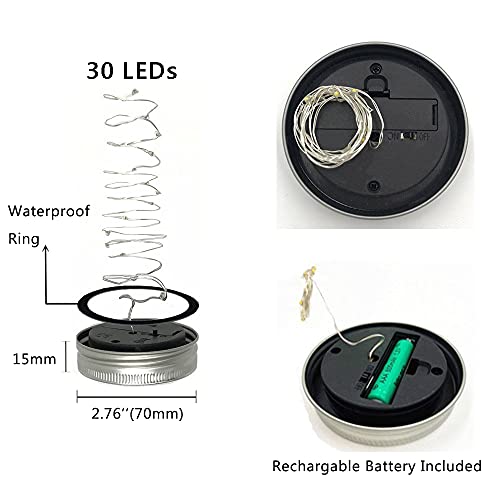 Decorman Solar Mason Jar Lights, 4 Pack 30 LED Fairy Star Firefly String Lids Lights with 4 Hangers for Patio Yard Garden Party Wedding Christmas Decoration(Jars Not Included) (4 Pack, Colorful) - Image 3