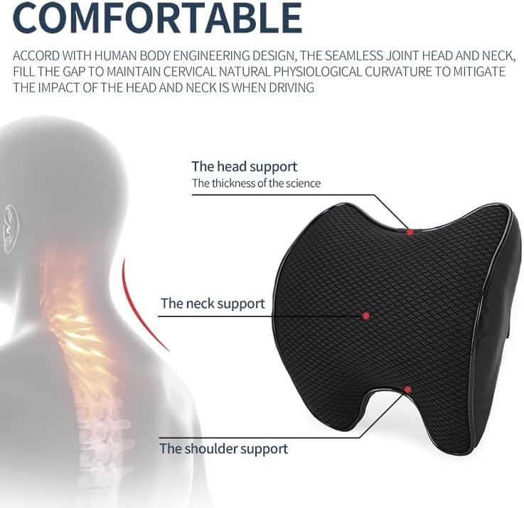 Ovyuzhen Lumbar Support and Car Neck Pillow - Memory Foam Ergonomic Seat Cushion with Adjustable Strap - Image 2