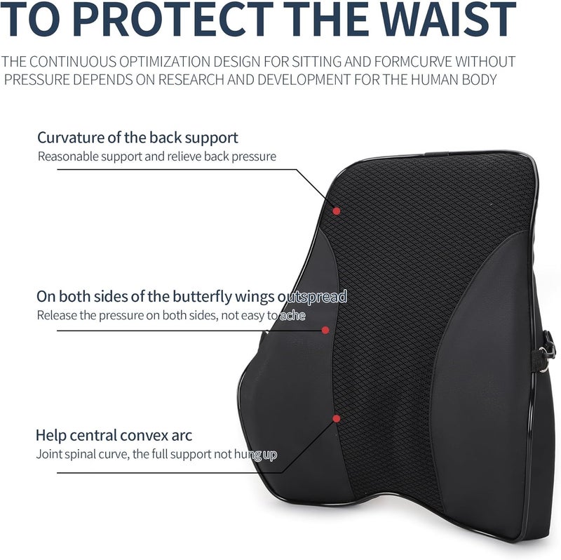 Ovyuzhen Lumbar Support and Car Neck Pillow - Memory Foam Ergonomic Seat Cushion with Adjustable Strap - Image 3